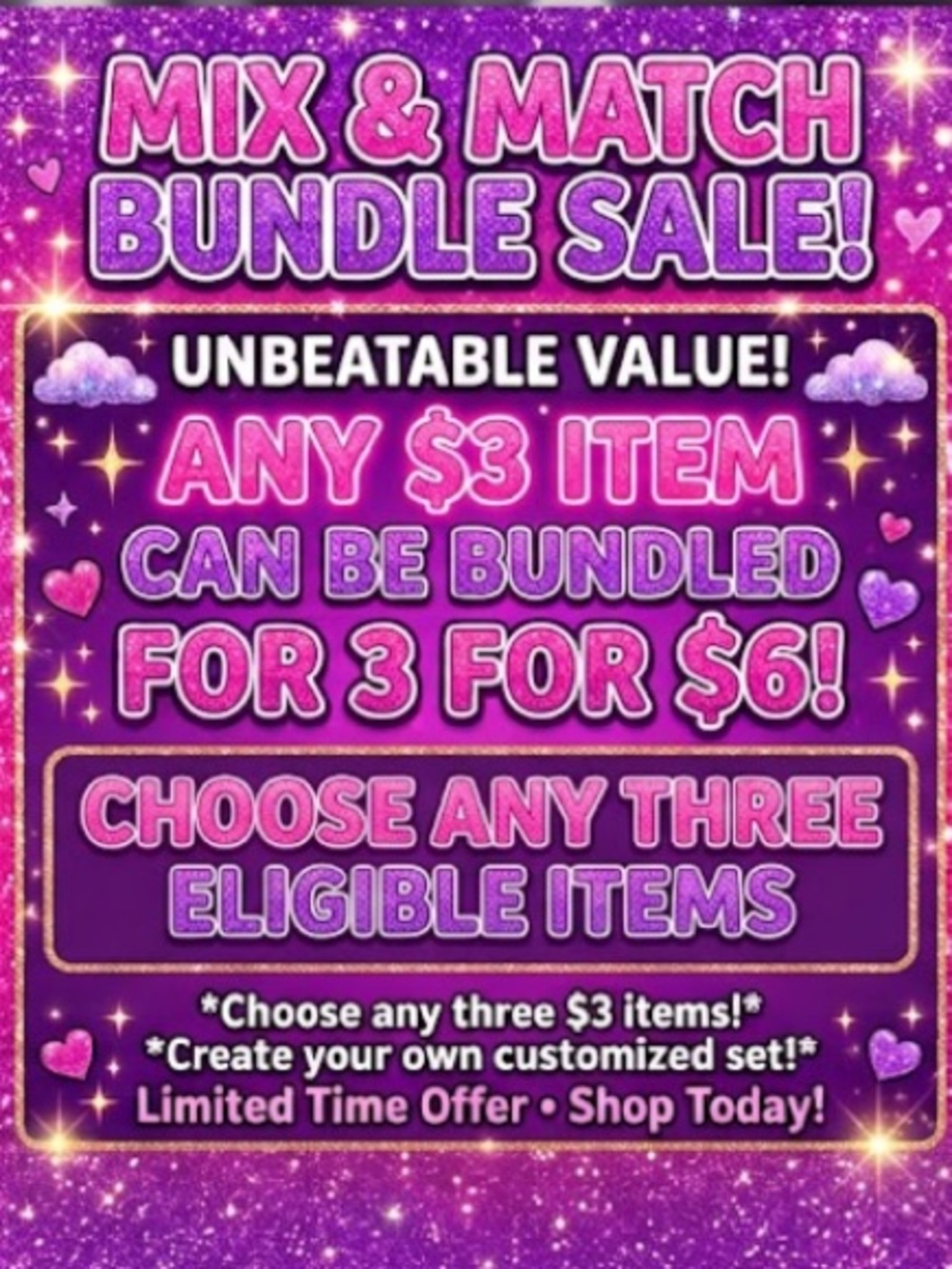 Mix & Match Bundle Sale Poster - Purple Glitter Party Sign